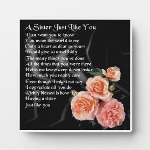 Sister Poem Plaque - Roses on Black Silk  Design