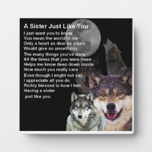 Sister Poem Plaque -  Wolf  Design