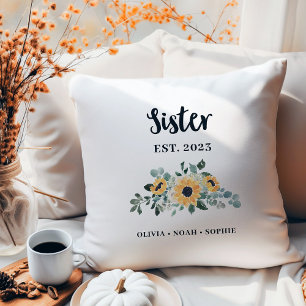 Sister   Pretty Rustic Sunflower and Names Cushion