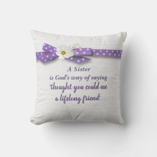 Sister Quote with Ribbon On Wood Cushion