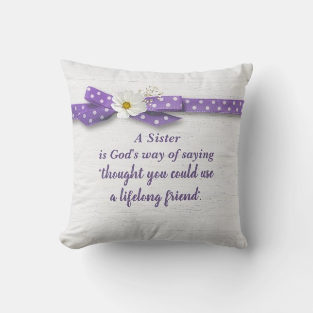 Sister Quote with Ribbon On Wood   Cushion (Front)