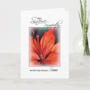 Sister, Red Flower Sympathy Card