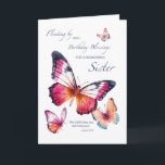 Sister Religious Birthday Watercolor Butterflies Card<br><div class="desc">A beautiful birthday card for a beloved sister, this design features a graceful flight of watercolor butterflies in vivid shades of coral, rose, lavender, and tangerine. The uplifting front message, paired with a meaningful Bible verse from Numbers 6:24, offers blessings of peace and protection. Perfect for a faith-filled sister, the...</div>