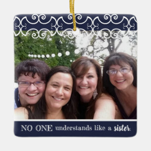 Sister Rustic Elegant 2-Photo Modern Christmas Ceramic Ornament