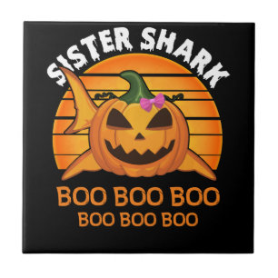 Sister Shark Boo Boo Boo Funny Halloween Gifts Ceramic Tile