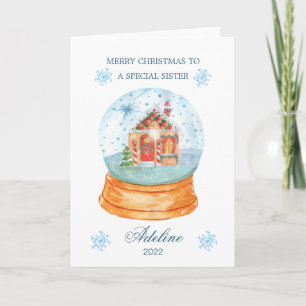  Sister Snow Globe Gingerbread House Christmas Holiday Card