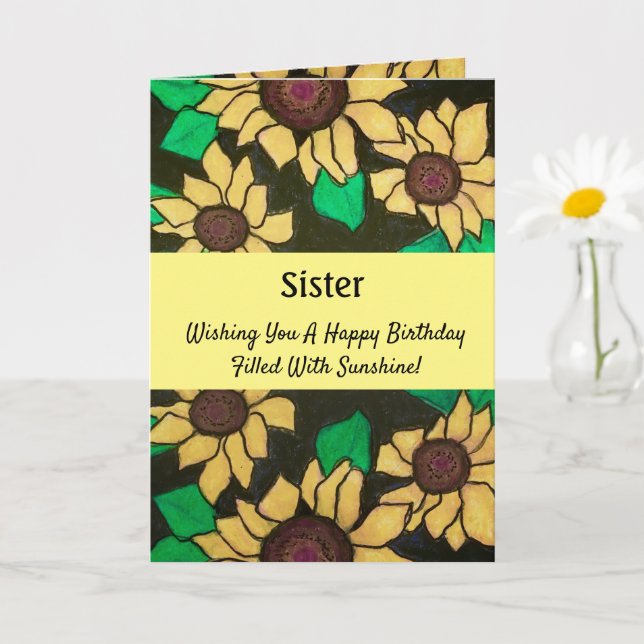 Sister Sunny Sunflowers Happy Birthday Card (Small Plant)