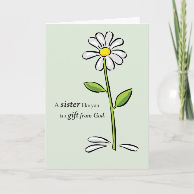 Sister, Thank You, Religious Green Daisy, God Thank You Card (Front)
