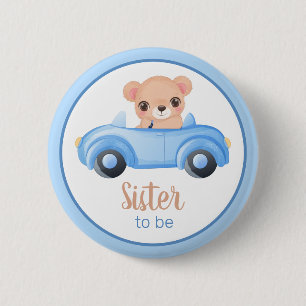 Sister To Be Bear Boy Baby Shower Button