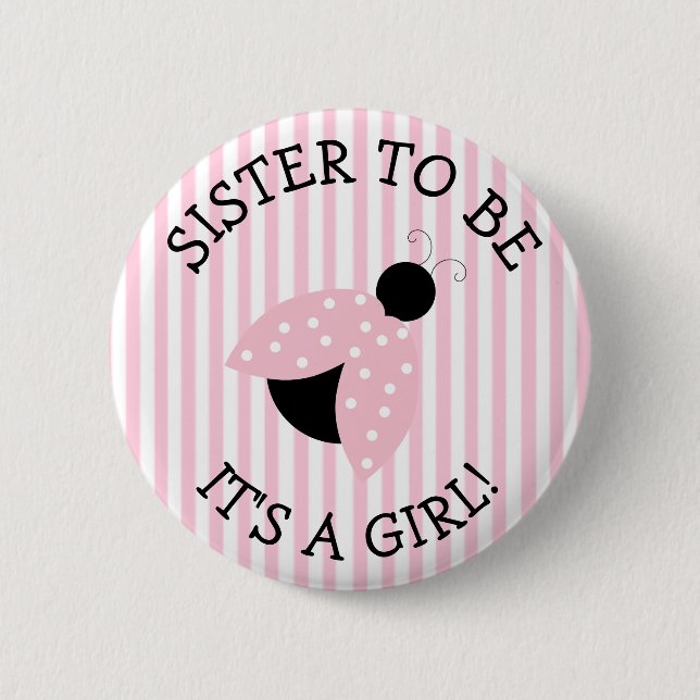 Sister To Be Pink Ladybug Baby Shower Button (Front)