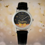 Sister World's best black gold bow Watch<br><div class="desc">Elegant, classic, glamourous and feminine. A faux gold coloured bow and ribbon, a bit of bling and luxury for a birthday or Christmas gift for your sister. Chic black background. With the text: World's Best Sister. Golden clock numbers from 9 to 3. This watch is also available in our store...</div>