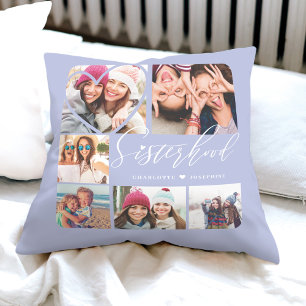 Sisterhood Script BFFs Heart 6 Photo Grid Cushion