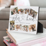 Sisterhood Script | Gift For Sisters Photo Collage Plaque<br><div class="desc">A special and memorable photo collage gift for sisters. The design features an eight-photo collage layout to display eight of your own special sister photos. "Sisterhood" is designed in a stylish black brush script and heart design calligraphy and customised with sisters' names. White hearts are added over the images. **Note...</div>