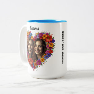 Sisterly Love In Bloom with Names Two-Tone Coffee Mug