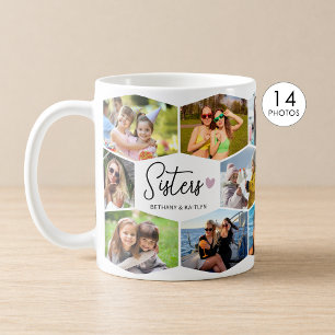 Sisters 14 Photo Collage Hexagon Pattern Coffee Mug