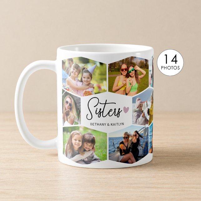 Sisters 14 Photo Collage Hexagon Pattern Coffee Mug (Creator Uploaded)