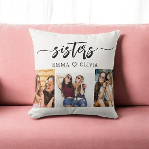 Sisters 3 Photo Collage Keepsake Gift Cushion