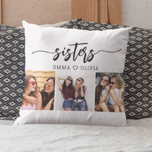 Sisters 3 Photo Collage Keepsake Gift Cushion