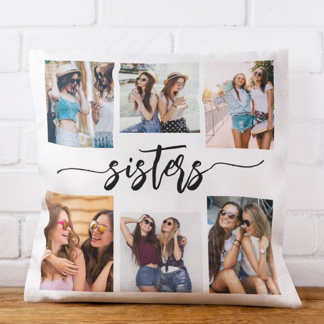 Sisters 6 Photo Collage Keepsake Gift Cushion (Creator Uploaded)
