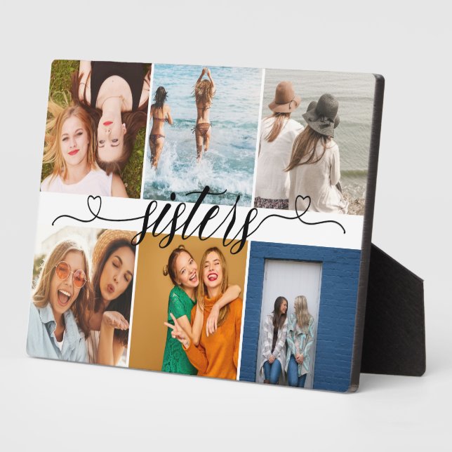 Sisters 6 Photo Collage Personalised Cute Gifts Plaque (Side)