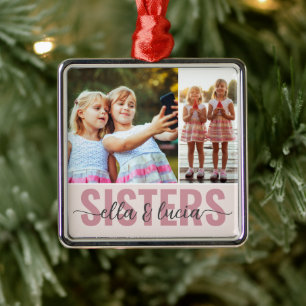 Sisters Add Your Names Photo Collage Metal Ornament