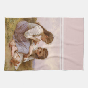 Sisters and Flute Music by Bouguereau Tea Towel