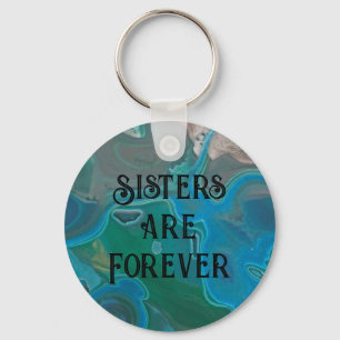 Sisters are Forever Blue Marbled Abstract Gemstone Key Ring