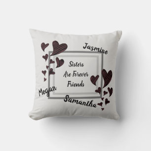 Sisters are Forever Friends Red Hearts Sibling Cushion