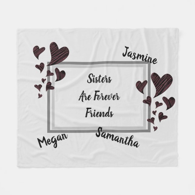 Sisters are Forever Friends Red Hearts Sibling Fleece Blanket (Front (Horizontal))