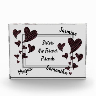 Sisters are Forever Friends Red Hearts Sibling Photo Block