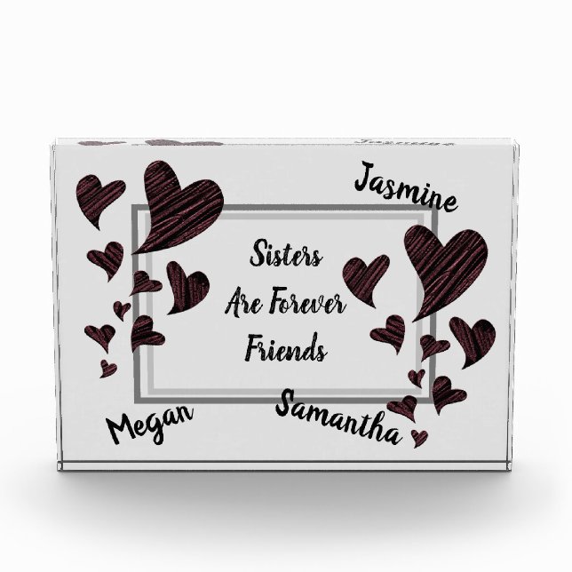 Sisters are Forever Friends Red Hearts Sibling Photo Block (Front)