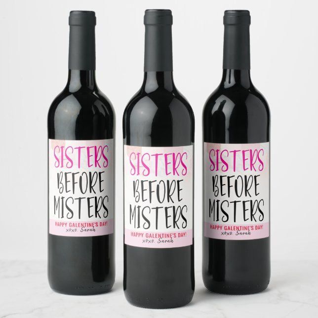 Sisters Before Misters Galentine's Day Wine Label (Bottles)