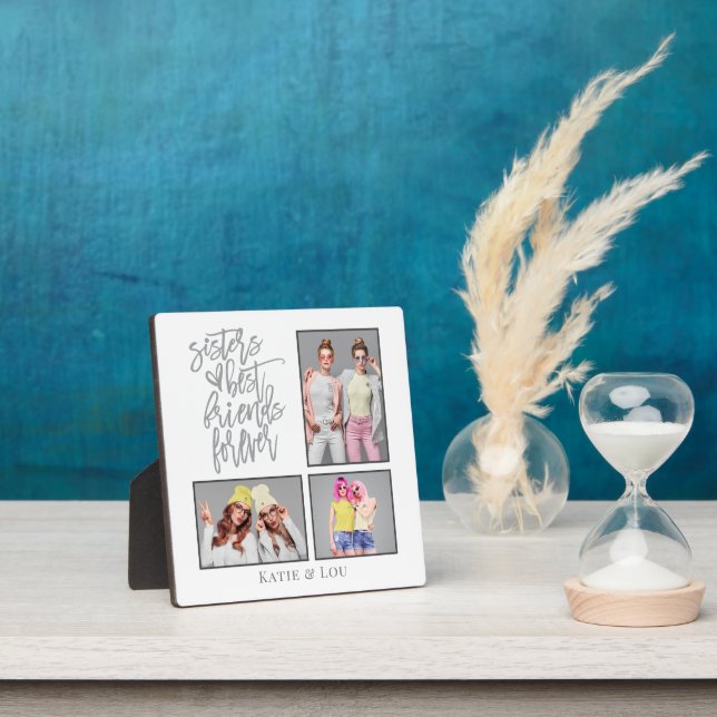 Sisters Best Friends Forever script 3 Photos Grey Plaque (Insitu)