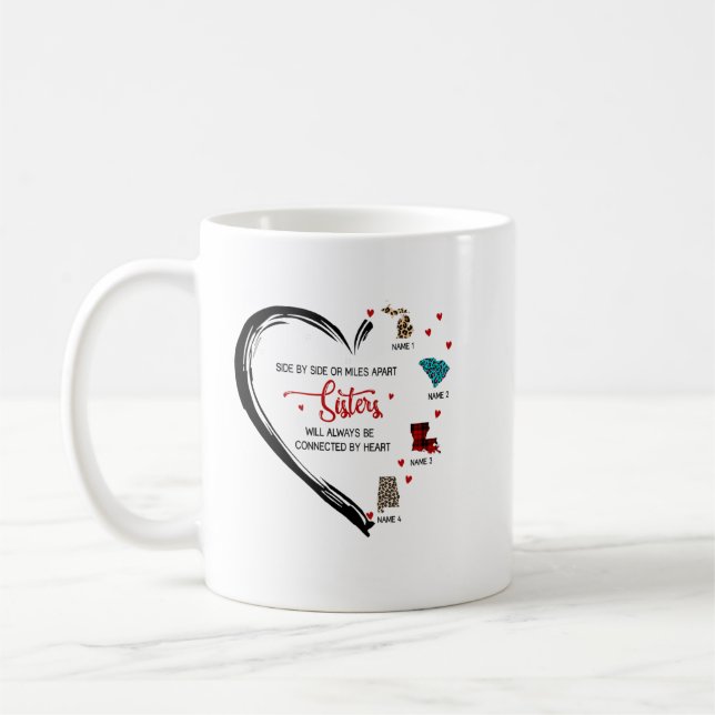 Sisters, Besties Will Always Be Connected By Heart Coffee Mug (Left)