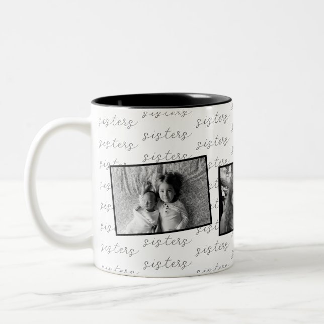 Sisters Black and White Custom Photos Two-Tone Coffee Mug (Left)