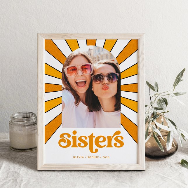 Sisters | Boho Retro Sun and Photo Poster (Creator Uploaded)