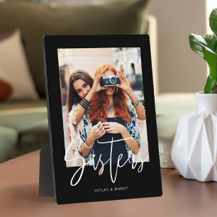 Sisters Brush Script Modern Photo Layout Black Plaque