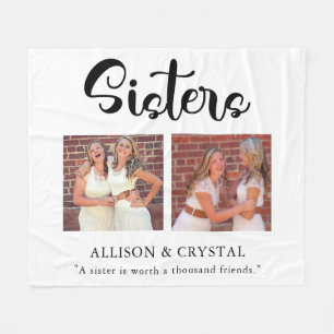 Sisters Calligraphy 2 Photo Collage Quote Gift Fleece Blanket