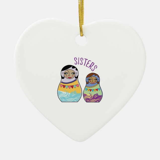 Sisters Ceramic Tree Decoration (Front)