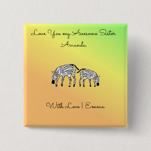 Sister's Colourful Cute and Happy Kenyan Zebras 15 Cm Square Badge