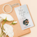 Sisters Connected Heart to Heart | Sister Photos Key Ring<br><div class="desc">A special and memorable photo gift keychain for sisters. The design features a single heart frame photo layout to display your own special photo. "Sisters Are Connected Heart to Heart" is designed in a stylish black brush script and heart design calligraphy and customised with sister's names. The background is coloured...</div>