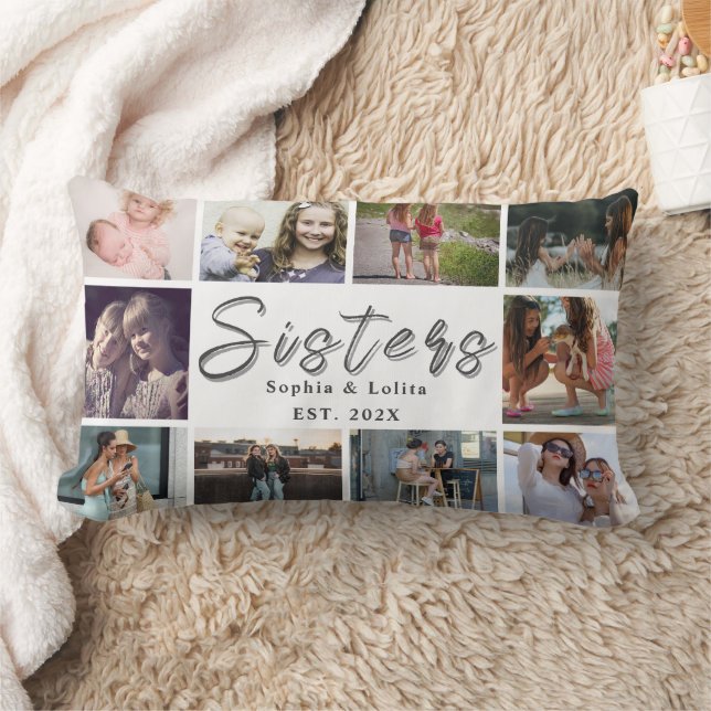 Sisters Forever – 10 Photo Custom Throw Pillow (Blanket)