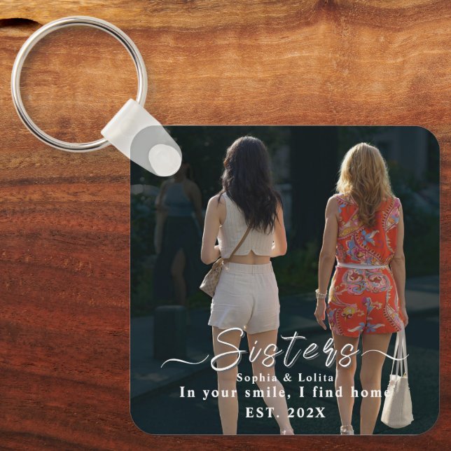 Sisters Forever – Custom Photo Keychain (Front)
