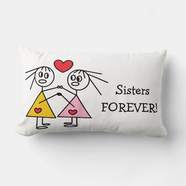 Sisters FOREVER Cute Girl Stick Figures Design Lumbar Cushion (Front)