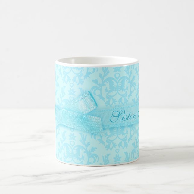 Sisters Forever damask pale blue mug (Center)