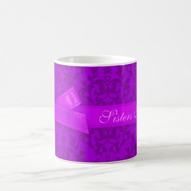 "Sisters Forever" damask purple mug (Center)