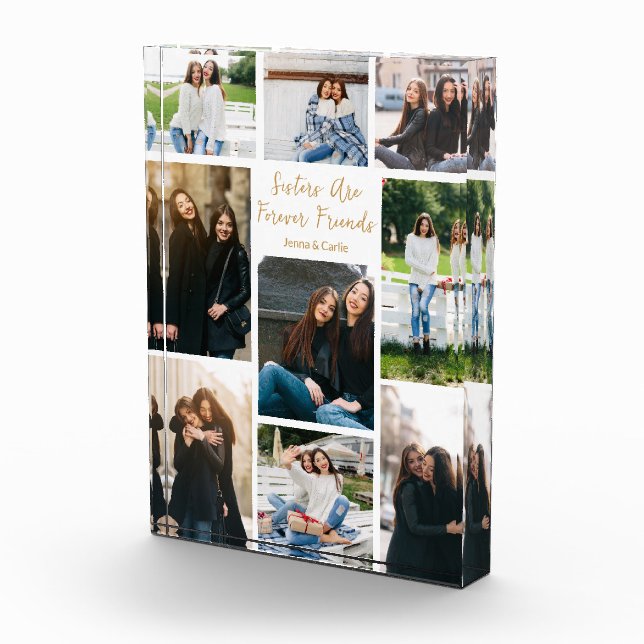 Sisters Forever Friends Collage Custom Quote Photo Block (Right)