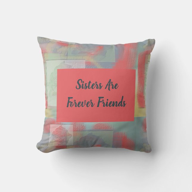 Sisters Forever Friends Pastel Abstract Sibling Cushion (Front)