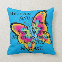 "SISTERS FROM THE HEART" THROW PILLOW&BUTTERFLIES