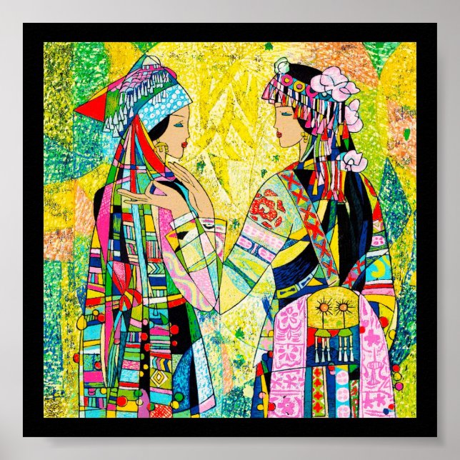Sisters Hao Ping oriental abstract ladies girls Poster (Front)